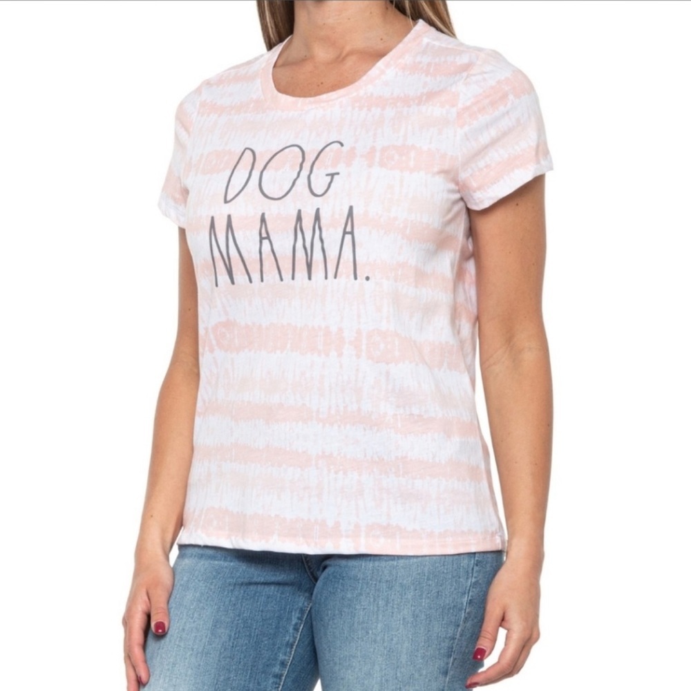 Rae Dunn Dog Mama Tie Dye Peach White Short Sleeve Tee